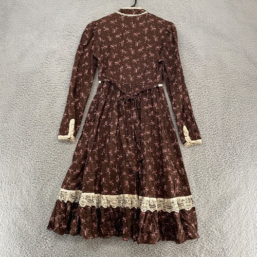 Vintage Gunne Sax Dress Girls 10 Cottagecore Prairie 70s 80s Boho Brown Lace* - Picture 15 of 16