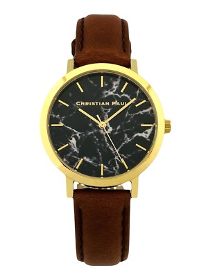CHRISTIAN PAUL MAR.BLK.GLD.35 Black Marble Dial  Brown Leather Strap GoldenWatch