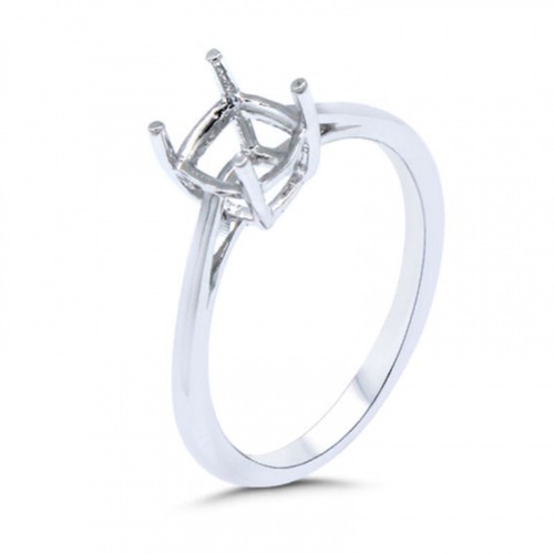 Minimalist Solitaire Ring Semi-Mount Cushion Shape 5mm In 14K White Gold (53884) - Picture 2 of 5