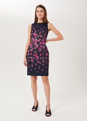Hobbs any occasion Moira Floral Print Shift Fitted Dress Navy fuchsia UK  size 8 | eBay UK