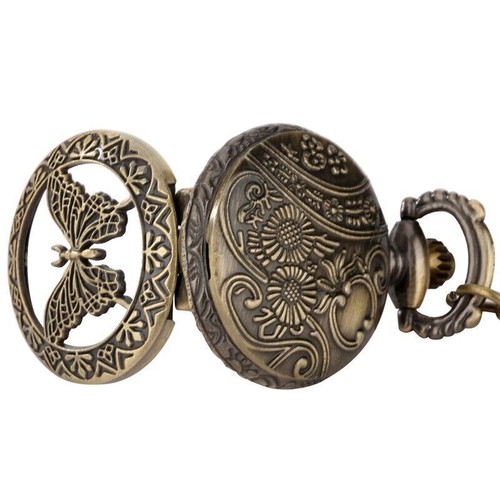 Orologio da tasca Steampunk uomo donna farfalla collana catena orologi quarzo regalo - Foto 7 di 7