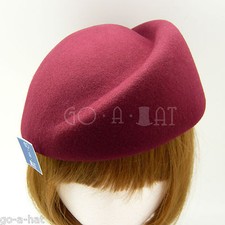 CLASSIC Wool Felt Women Pillbox Hat Beret Cloche Groove Party  57cm  Burgundy