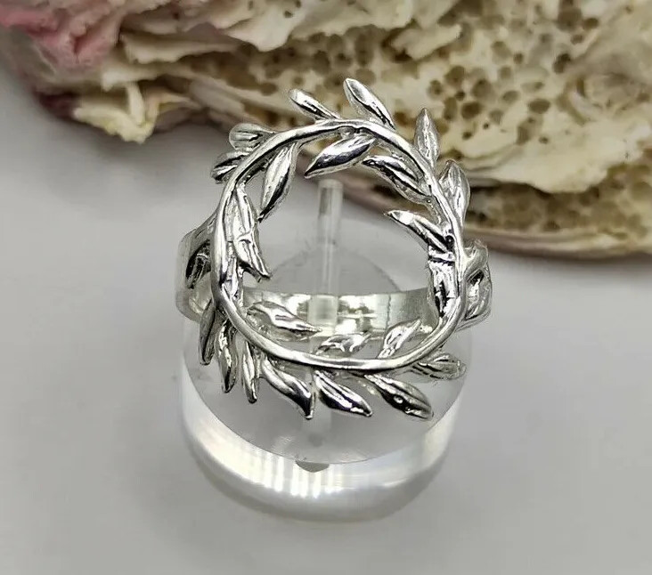 Ancient Greek Olive Wreath Sterling Silver 925 Statement Ring For