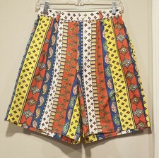 Hill Country Women's Bermuda Shorts Paisley Retro Boho High Waist Pleated Size 8