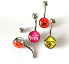 4pc Value Pack Bad Words Logo Belly Rings 14g Navel Naval Body Jewelry