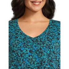 TERRA & SKY BLACK FLORAL V-NECK T-SHIRT DRESS SHORT SLEEVE 2X