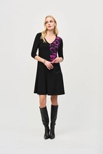 Joseph Ribkoff Black/Empress Color-Block 3/4 Sleeve Trapeze Dress 243210-R