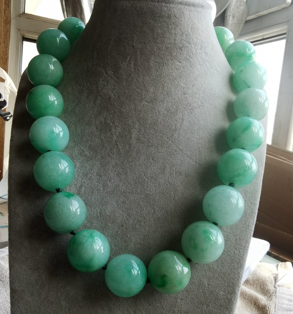Rare 18mm light green jade stone,Chunky beaded gemstone necklace