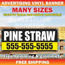 PINE STRAW Advertising Banner Vinyl Mesh Sign Mulch Landscaping Sod Topsoil