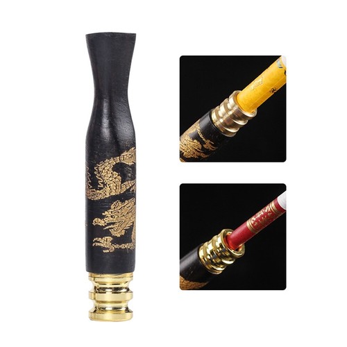 Dragon Carved Ebony Wood Filter Smoking Pipe Mouthpiece Cigarette Holder Gift - Picture 2 of 15