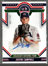 2022 USA Baseball Stars and Stripes Blue Ink #4 Justin Campbell Auto /399