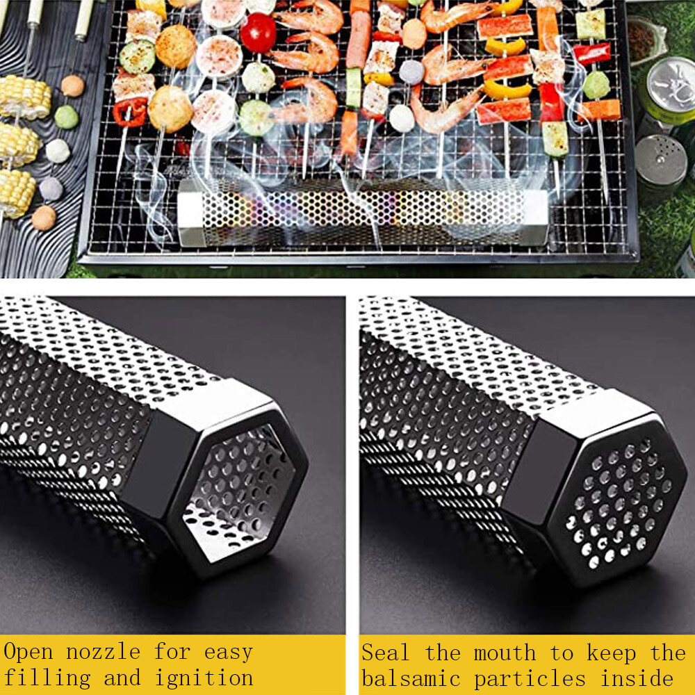 Stainless Steel BBQ Mesh Smoker Tube Filter Gadget Generator Pellet