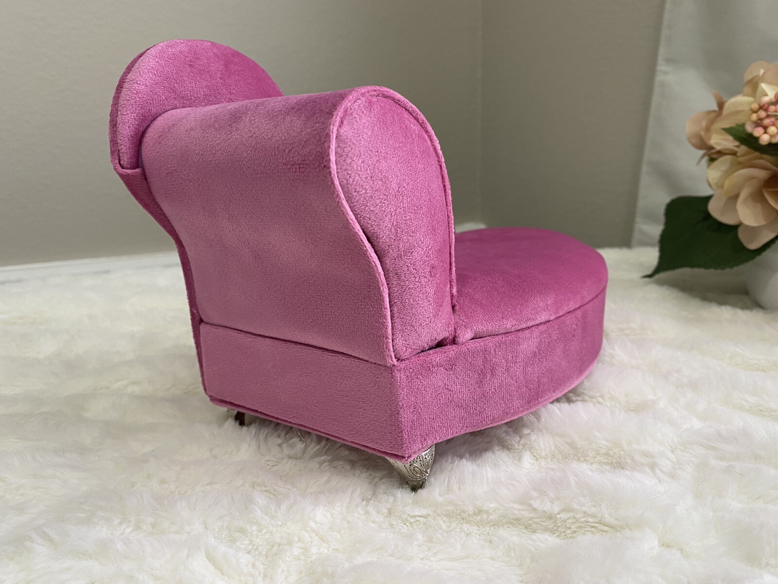 NEW Velvet Pink Chaise Longue Couch Jewelry BoxDoll Furniture Home