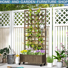 Wooden Trellis Planter Raised Garden Bed w/ Wheels Bed Liner for Vegetables Herb