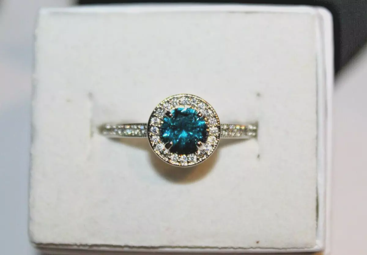 Ring Bomb Party Original Ring Created Aquamarine Halo Size 9 Rhodium plated