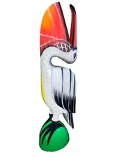 24” PELICAN MOUTH OPEN  HAND CARVED WOOD TROPICAL SCULPTURE BIRD DECOR