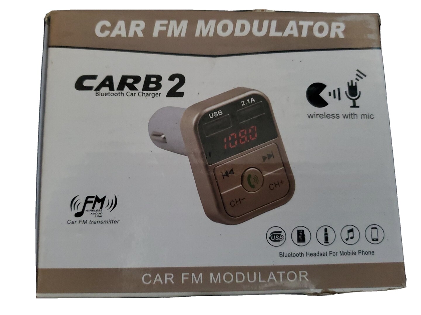 Car FM Modulator Bluetooth Car Charger Black Carb 2 USB and 2.1A ports