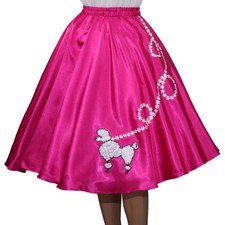 New FUCHSHIA SATIN 50's Poodle Skirt Adult Size Small Waist 25"-32" Length 25"