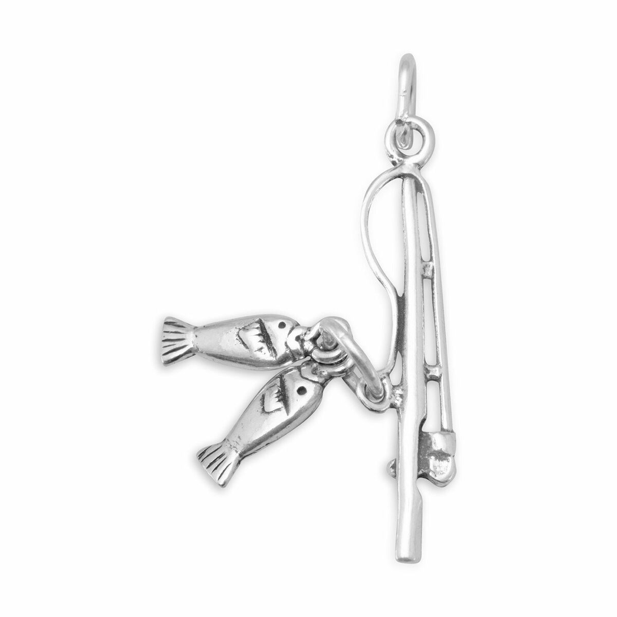 Fishing Pole and Fish Charm Sterling Silver Fishing Pole and Fish Charm Sterling Silver