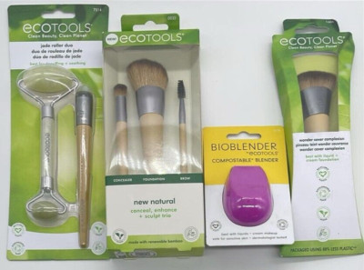 4PC Ecotools Makeup Brush & Compostable Blender & Jade Roller Duo SET ~ NEW