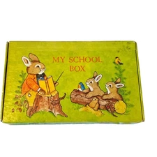 Vtg Retro Pencil Box My School Box General Box Company Bunny Rabbits School