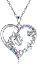 Sterling Silver Unicorn Heart Necklace Pendant Jewelry Gift for Girl Daughter