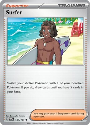 Pokemon Surfer 187/191 Regular Uncommon Surging Sparks Trainer NM