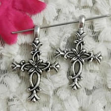 Free Ship 50 Pcs Antique Silver Cross Charms Pendant 28X18MM H-1482