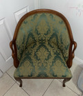 Green Gold Brown Floral Upholstered Wood Frame Accent Chair w/ Arms Indoor Used — photo 1