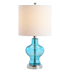 Jonathan Y 20.5 Aqua Blue Glass Table Lamp Modern Transitional Bedside Lamp For