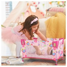 Toy Baby Doll Crib for 18'' Dolls, Cute Pink Heart Designed Baby Doll Bed wit...