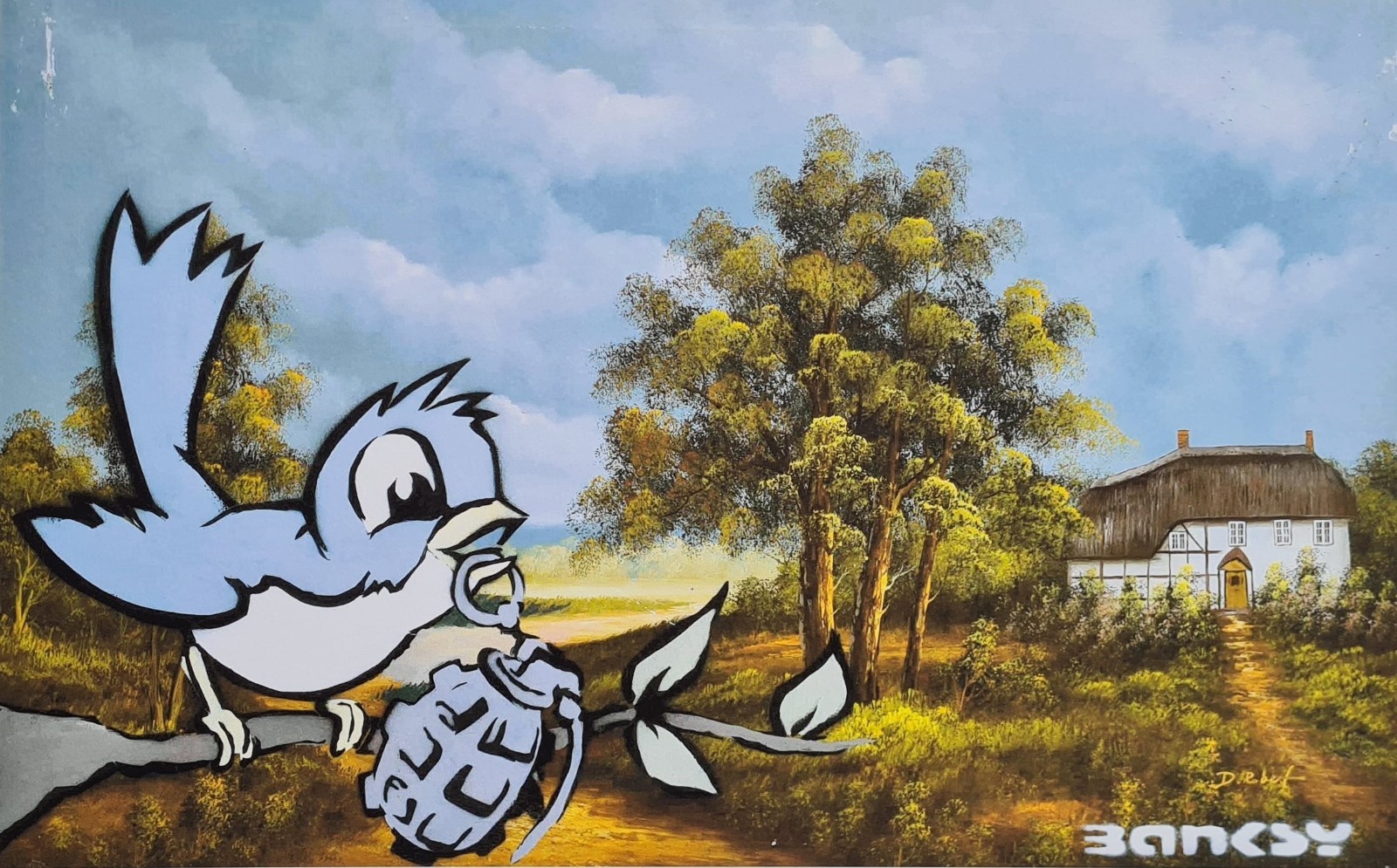 Banksy Oiseau Avec Grenade 50 X 40 CM Lithographie Art Limitée #26/600