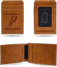 San Antonio Spurs Premium Brown Leather Wallet, Front Pocket Magnetic Money...
