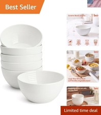 Elegant 18 oz White Ceramic Bowls Set of 6 Stackable, Modern Dining Essentials