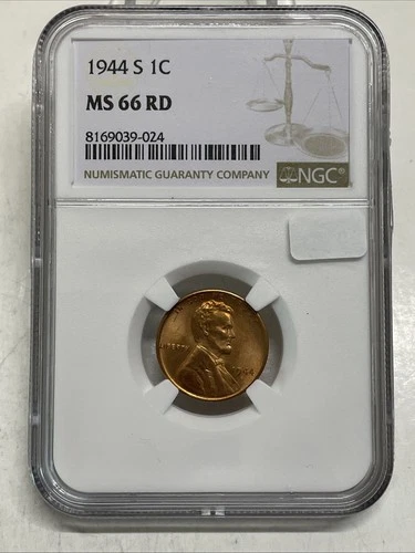 1944-S  Lincoln Wheat Cent / Penny 1c NGC MS 66 RD Red Uncirculated Coin