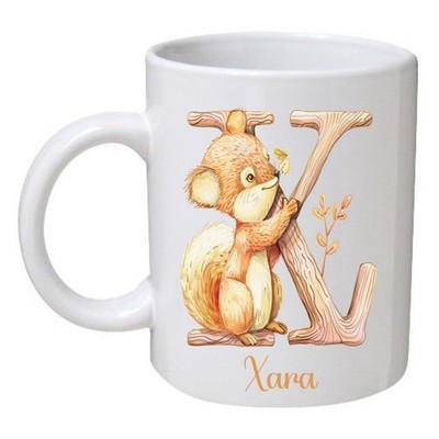 Initialen Tier | weißer Kaffeebecher | Aquarellbild | Geschenk