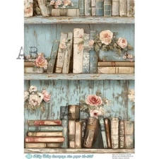 Blue Floral Book Shelf | A4 Rice Paper | Paper for Decoupage | AB Studios