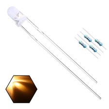 100pcs 3mm Warm White Lights LED Diodes Clear Round Lens 29mm Long Lead (DC 3...
