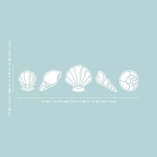 5 Pieces of Seashell Set - White 8" x 8" Wall Art Decal Vinyl Sticker