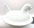 Vintage Indiana Glass Hen On Nest Milk Glass Dish 7" Across See Notes