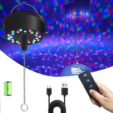 Disco Ball Motor with Lights with Remote, 5 RPM-9 RPM 24 LED Mirror Ball Moto...