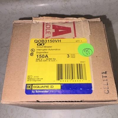 Square D QOB3150VH 3-Pole 150A 240V Circuit Breaker Trip Indicator