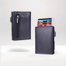 Men's New Carbon Fiber Slim PopUp Card Holder RFID Blocking Magnetic Wallet