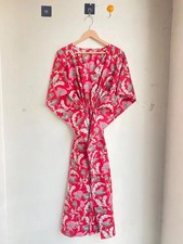 RED Floral Kaftan Indian Cotton Bath Dress Women's Fashionable Clothing Kaftan