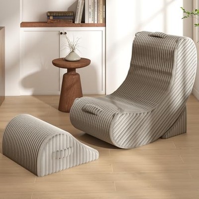 Gaint Bean Bag Chairs for Adults, Beanbag Lounge Filled with Memory Foam, Khaki