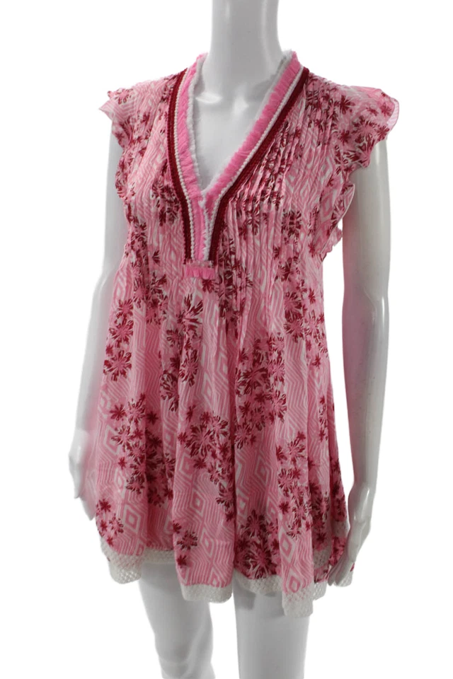 Vestido rosa sin mangas con flecos florales y cuello en V rosa talla XS de Poupette St. Barth para mujer Foto 2 de 4