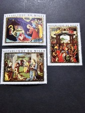 TIMBRE NIGER TABLEAUX NOËL JÉSUS ARTS PA N°170/172 NEUF ** LUXE MNH 1971