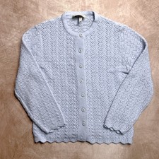 Vintage 70s The Fashion Place Sears Crochet Knit Cardigan Sweater Light Blue Mod