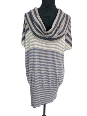Weekend Max Mara Size Large Top Blouse Cowl Neck Short Sleeve Striped Tunic