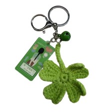 Lovely Handwoven Key Accessory Green Clovers Shape Keychain Stylish Bag Charm